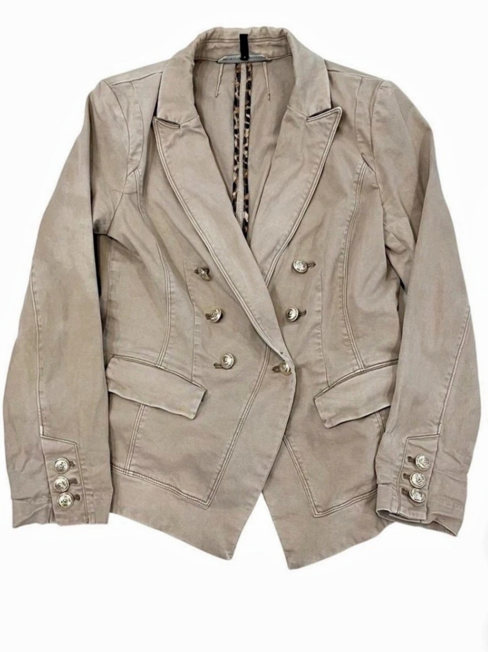 White House Black Market Double-Breasted Crest Button Blazer Beige Size 4